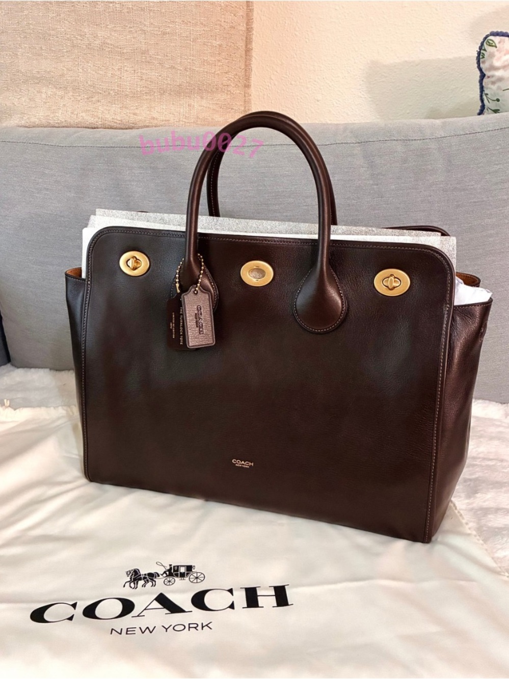 NWT🍂Coach Buy Now Turnlock Tote Bag 40 Maple CHD85 Dark Brown Large Satchel New